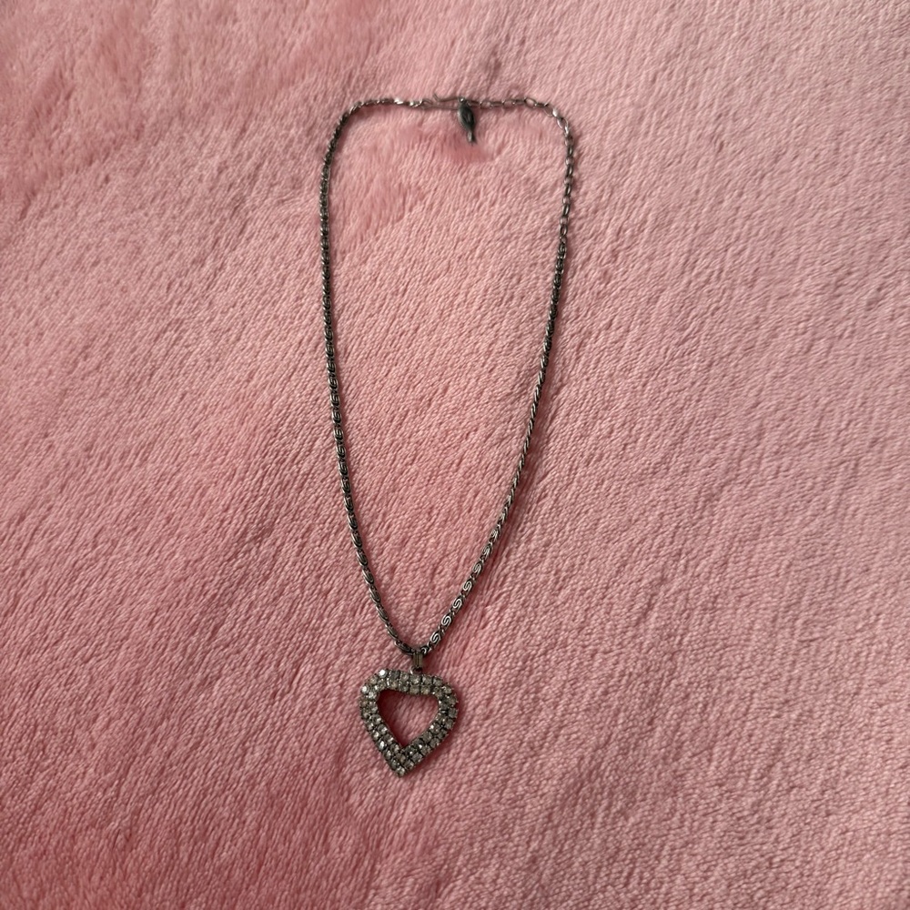 Sarah Coventry Silver Heart Bling Chain Necklace Choker Y2K 2000s Style